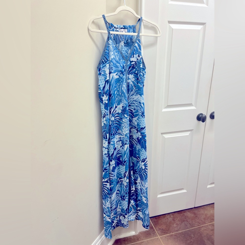 NWOT America & Beyond Sundress / Maxi / CoverUp Tropical Blue Floral Pattern - S